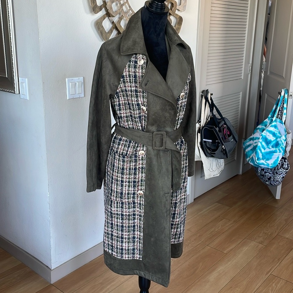 Suede and tweed trench coat size S